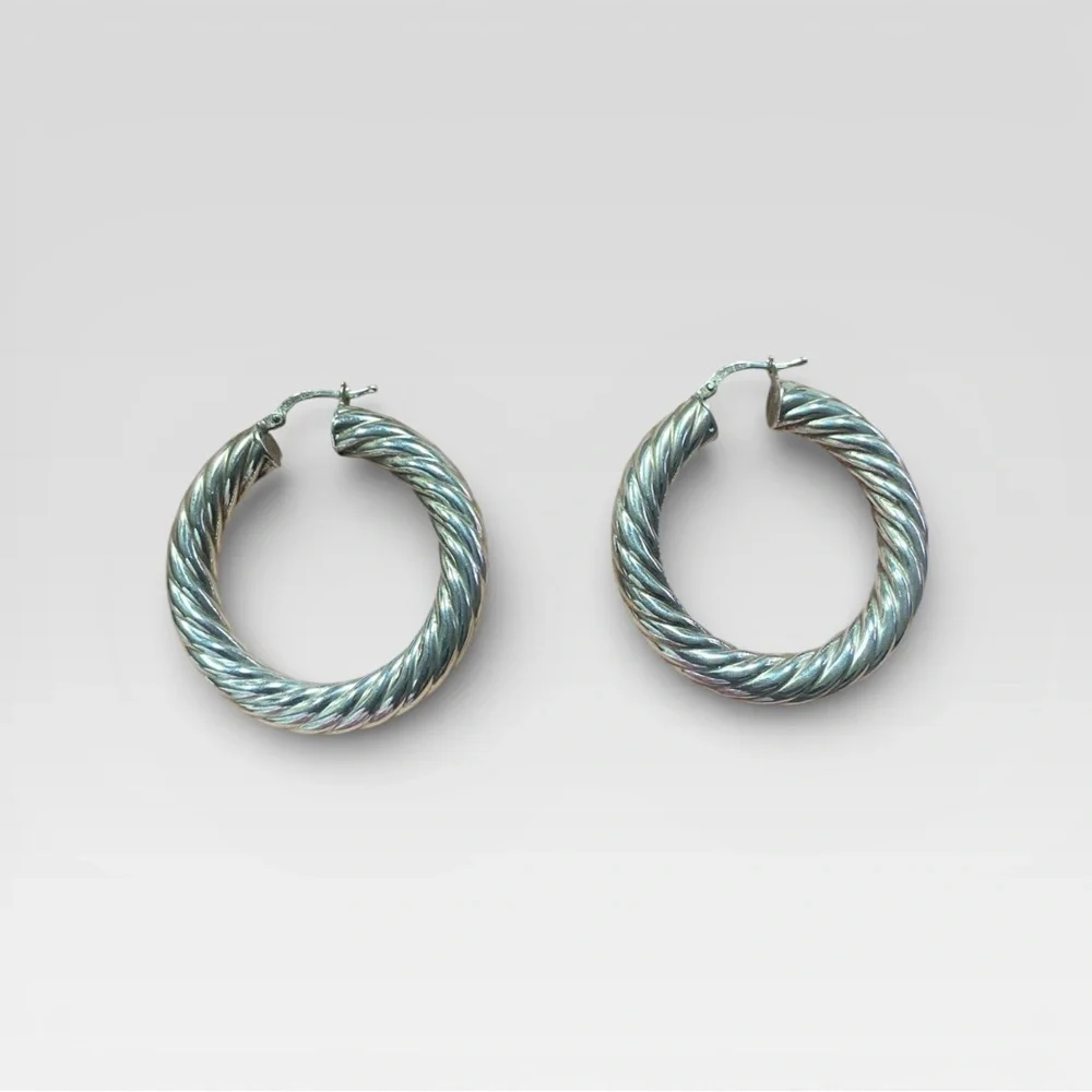 Elegant Vintage Italian 925 Sterling Silver Twisted Hoop